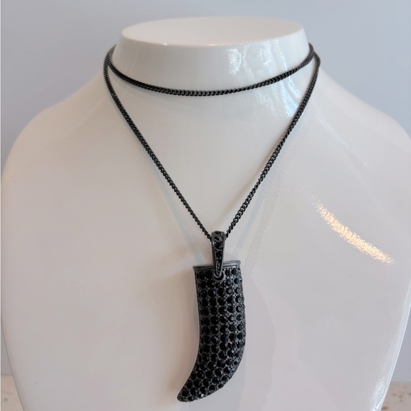 Black Crystal Italian Horn Pendant Necklace - Picture 4 of 8